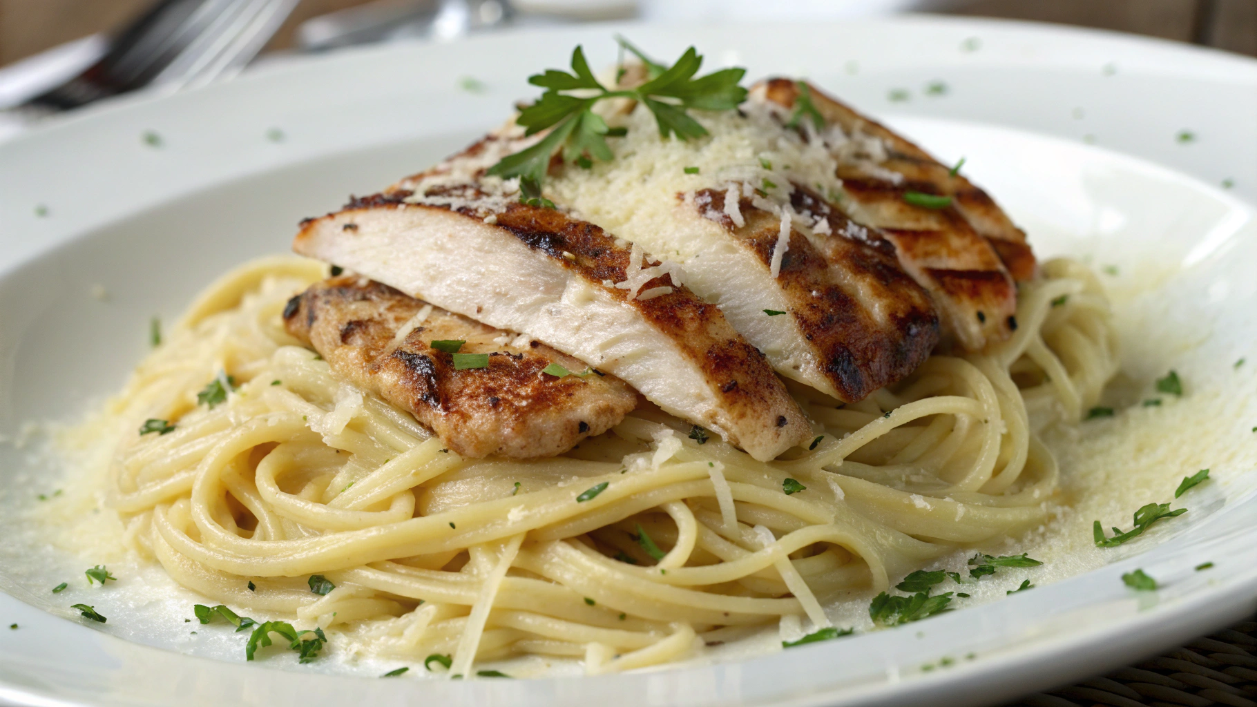 Spaghetti Crémeux au Poulet Grillé et Parmesan Fondant - recette française