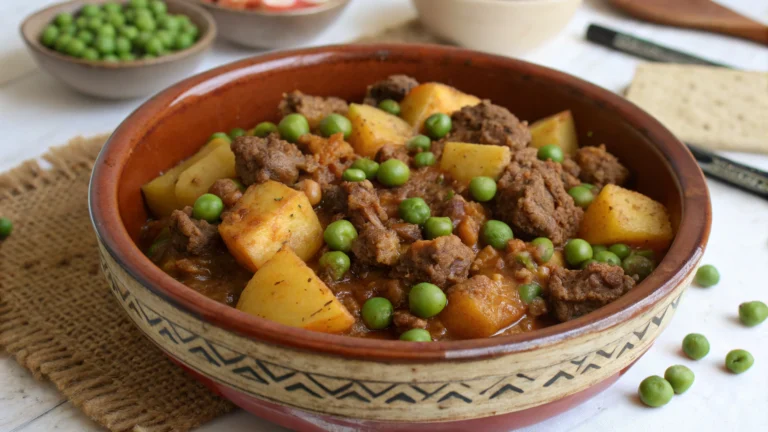 Tajine marocain de viande hachée avec petits pois et pommes de terre - recette française