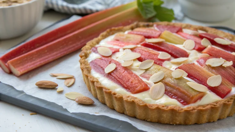 Tarte à la Rhubarbe Classique avec Crème Vanillée et Amandes - recette française
