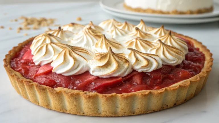 Tarte à la rhubarbe et meringue dorée - recette française