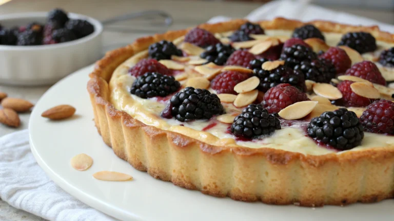 Tarte briochée aux mûres et à la crème d’amandes - recette française