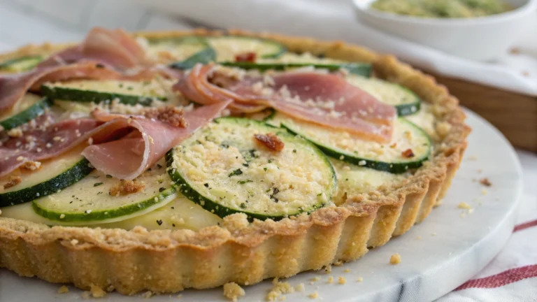 Tarte crumble aux courgettes, comté et jambon cru - recette française