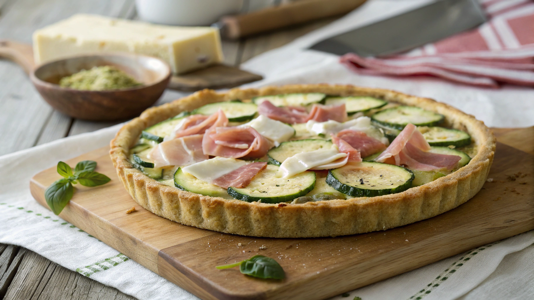 Tarte rustique courgette, comté et jambon cru - recette française