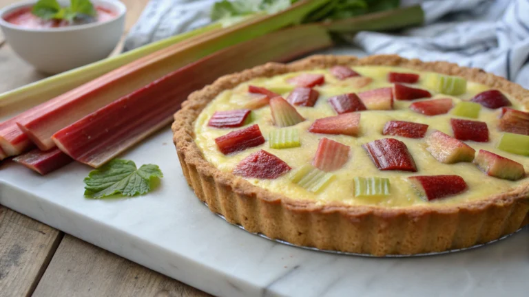 Tarte Sans Croûte à la Rhubarbe et Crème Pâtissière - recette française