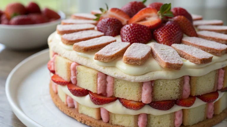 Tiramisu à la fraise avec biscuits roses de Reims - recette française