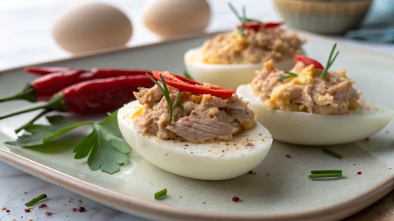 Œufs mimosa au thon et touche de piment - recette française