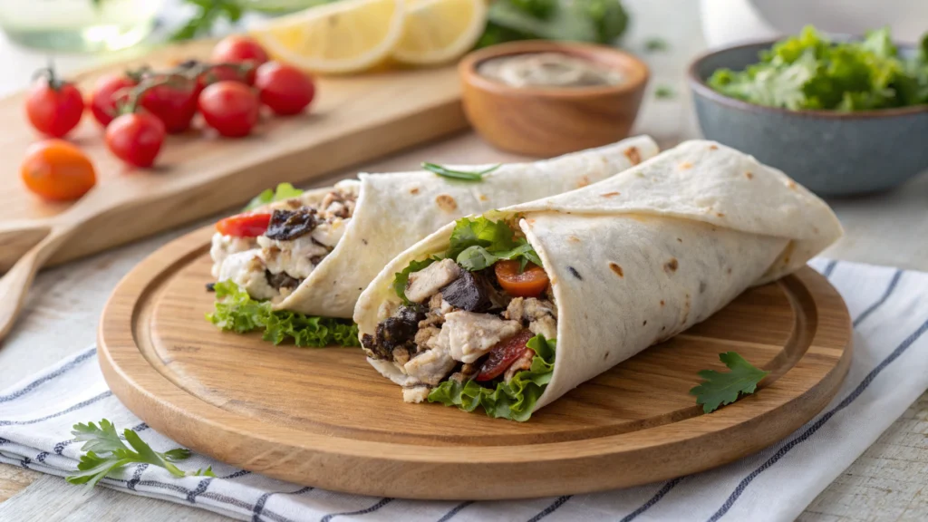 Delicieux Wraps Mediterraneens au Poulet et Tapenade