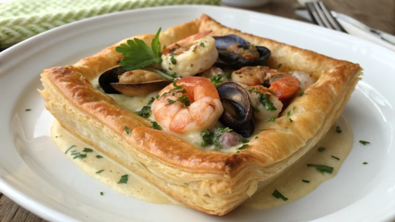 Feuilleté aux Saint-Jacques, Moules et Crevettes en Sauce Crémeuse - recette française