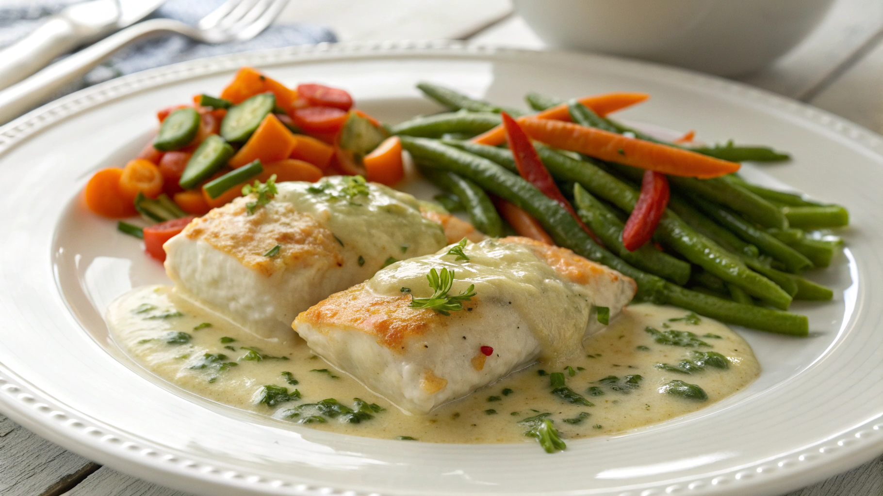 Filets de Cabillaud au Four à la Crème et aux Légumes - recette française