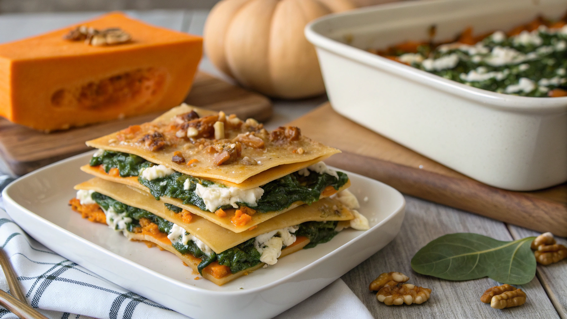 Lasagnes de Courge Butternut, Épinards et Ricotta aux Noix - recette française