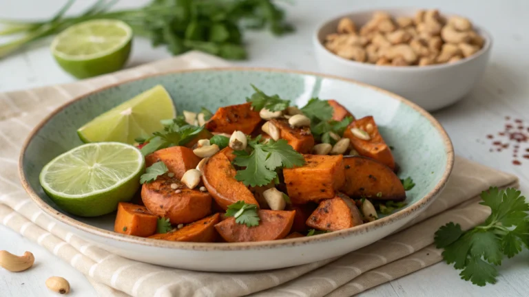 Patates Douces Rôties au Citron Vert, Coriandre et Noix de Cajou - recette française