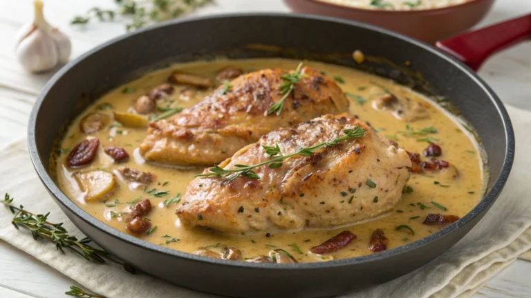 Poulet Crémé à la Moutarde de Dijon dans une Sauce à l’Ail et au Vin - recette française