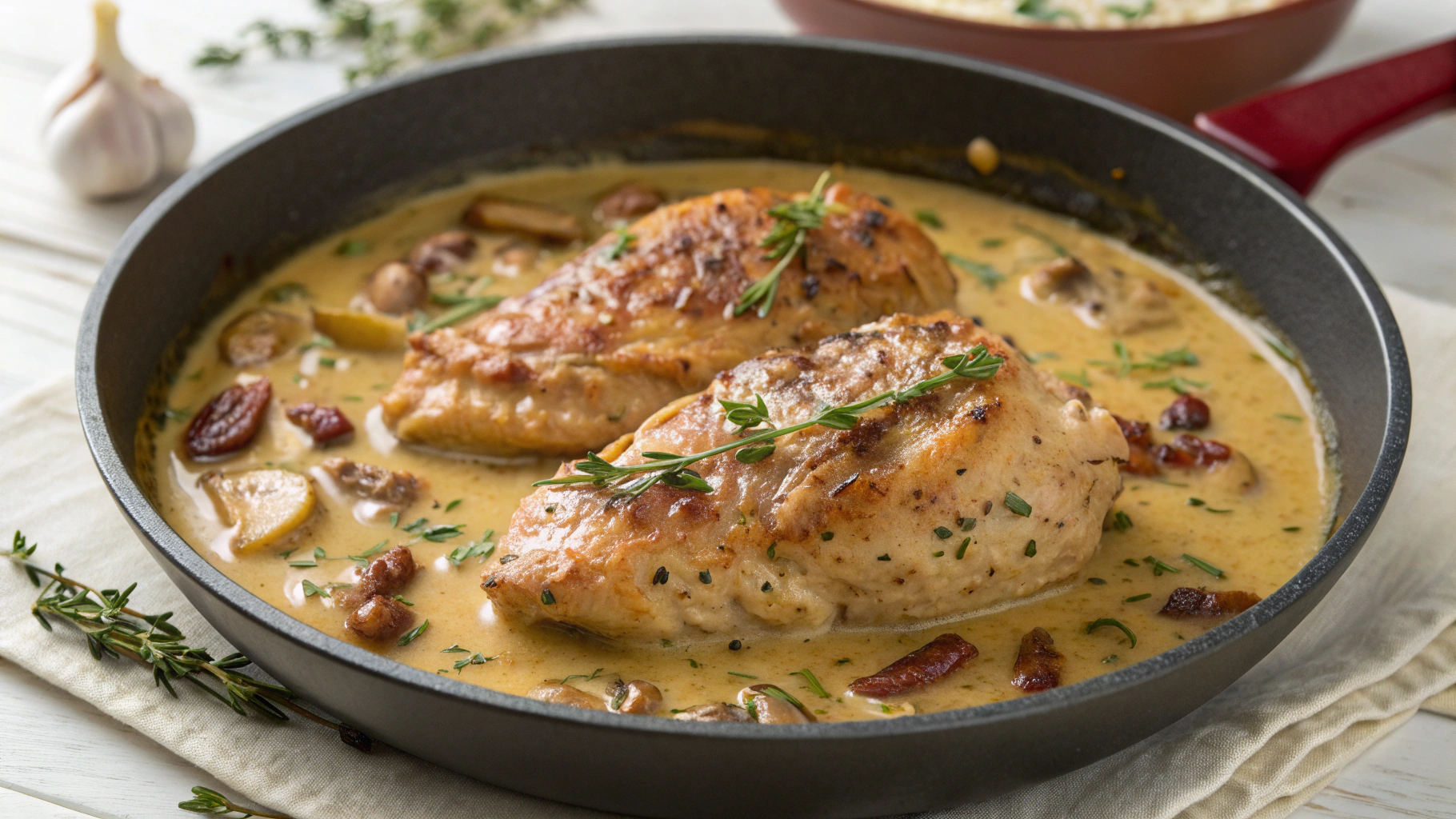 Poulet Crémé à la Moutarde de Dijon dans une Sauce à l’Ail et au Vin - recette française