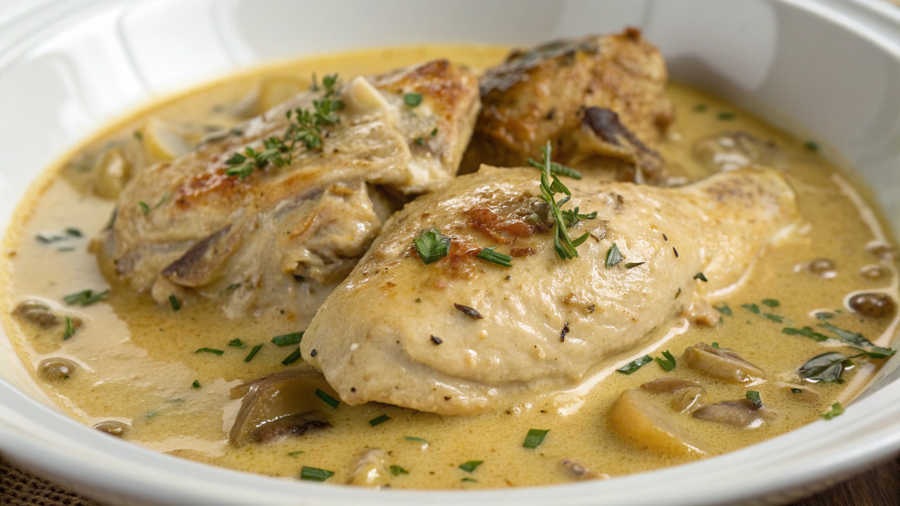 Poulet crémeux à la moutarde et au vin blanc - recette française