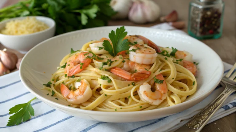 Recette de pâtes aux crevettes à l’ail - recette française
