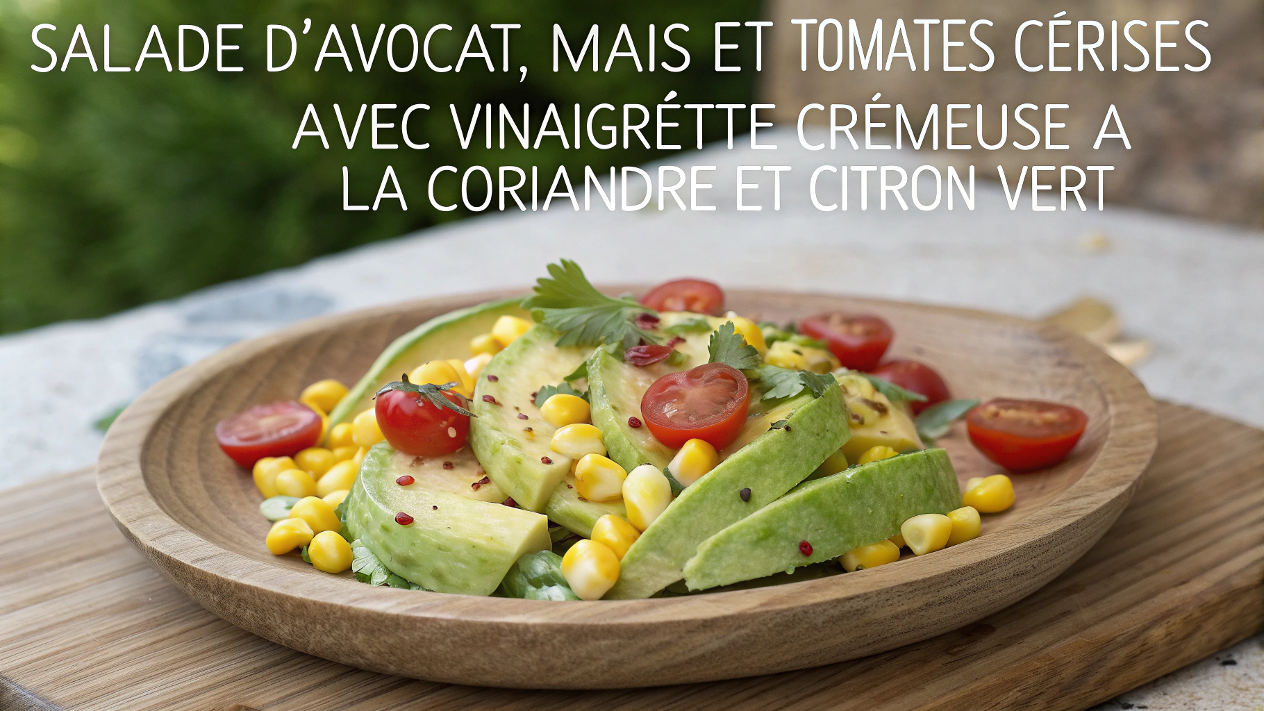 Salade d’Avocat, Maïs et Tomates Cerises avec Vinaigrette Crémeuse à la Coriandre et Citron Vert - recette française