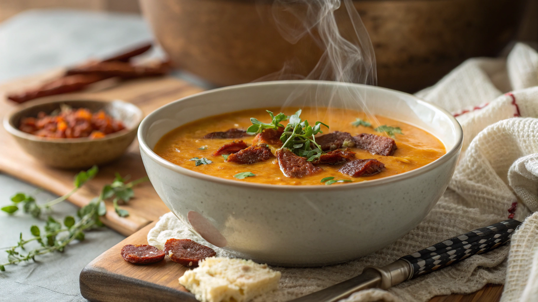 Soupe Réconfortante à la Patate Douce et au Chorizo - recette française