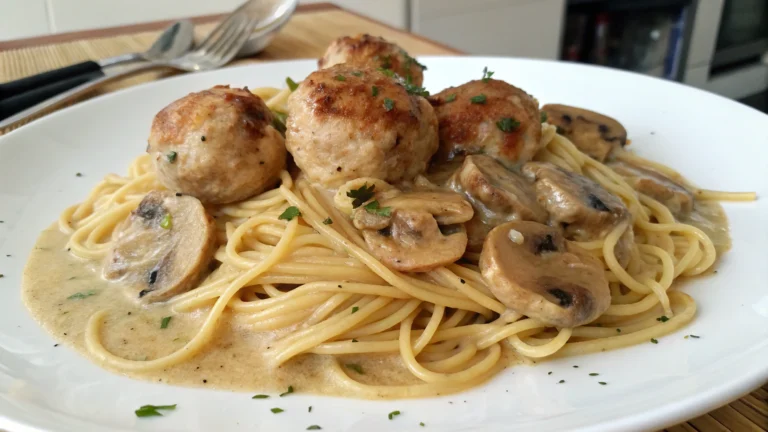 Spaghetti aux Boulettes de Poulet et Sauce Crémeuse aux Champignons - recette française