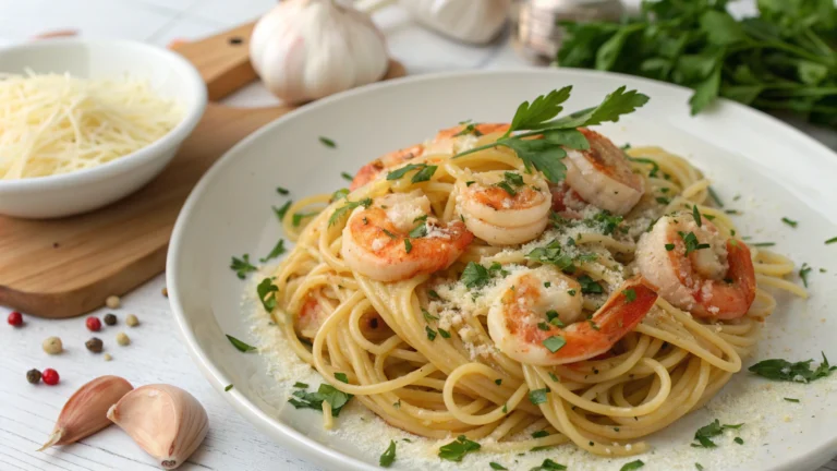 Spaghetti aux Crevettes et à l’Ail - recette française