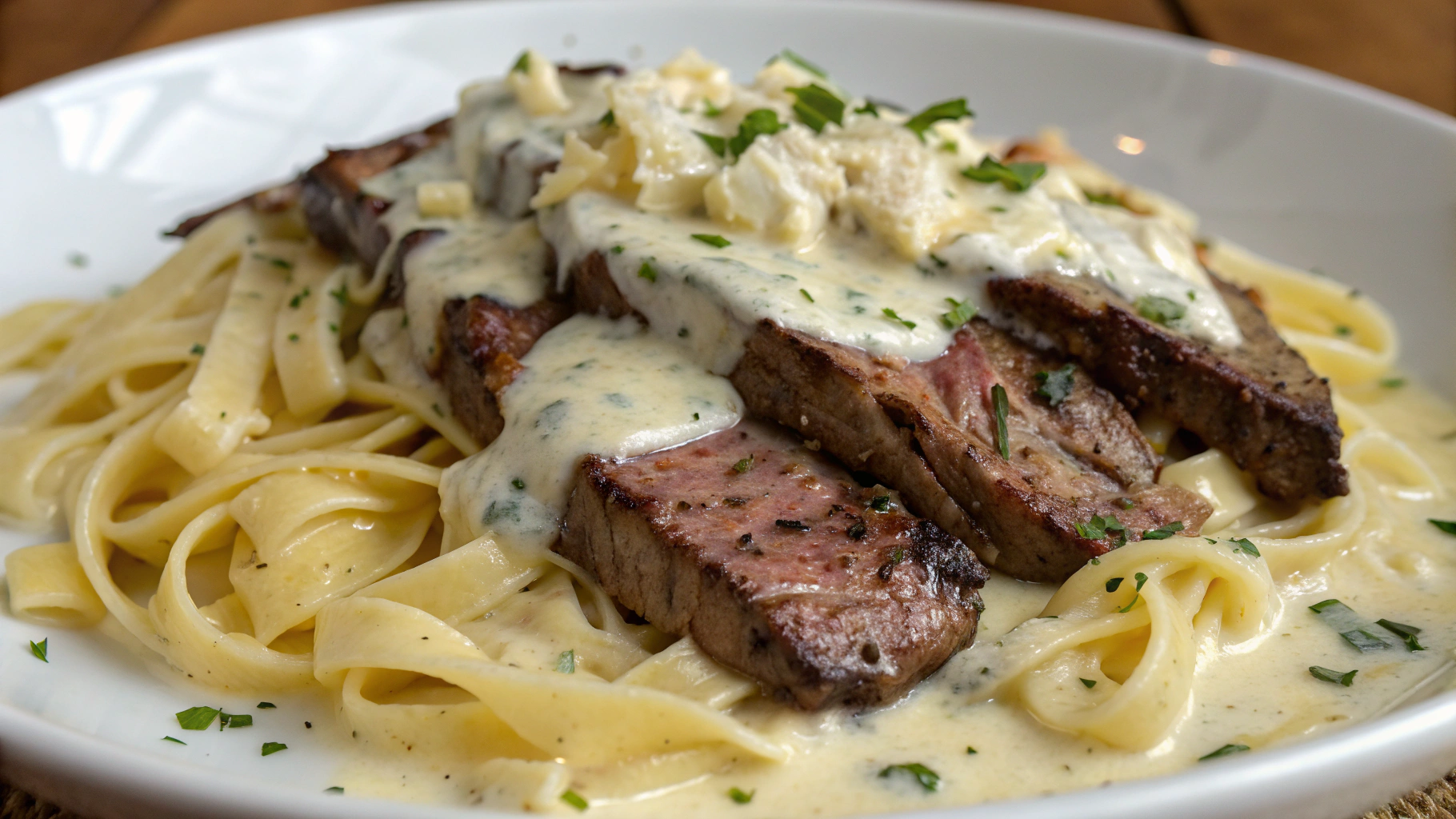 Steak Gorgonzola Alfredo Savoureux avec Sauce Crémeuse au Parmesan - recette française