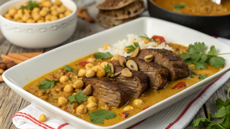 Steaks de Pois Chiches au Curry, Sauce au Coco et Noix de Cajou - recette française