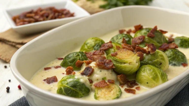 Choux de Bruxelles fondants à la crème et aux lardons - recette française