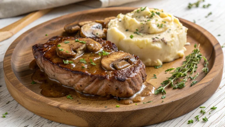 Steak avec Sauce aux Champignons et Purée de Pommes de Terre Crémeuse - recette française