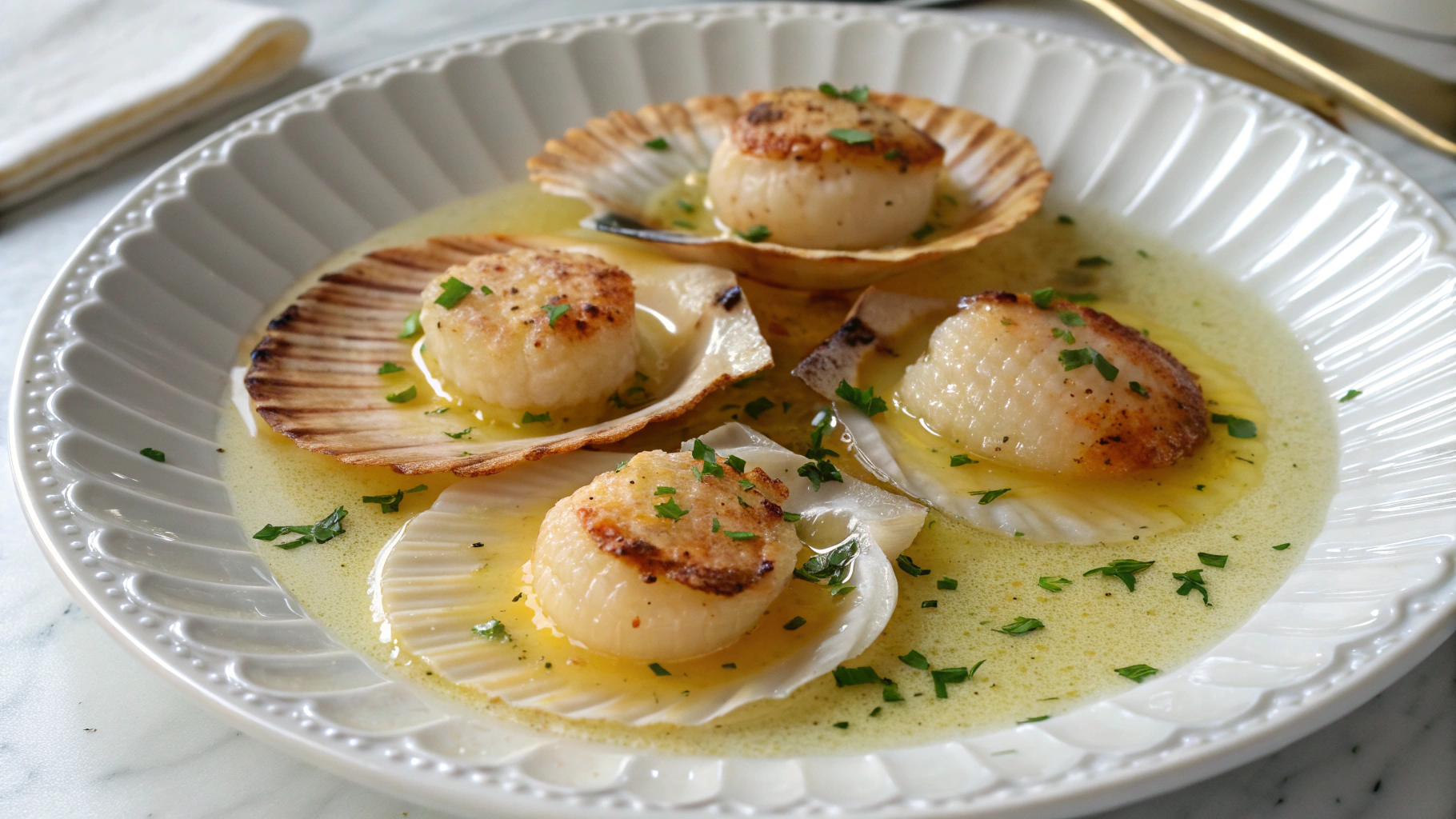 Delicieuses Coquilles Saint-Jacques poelees au beurre et citron