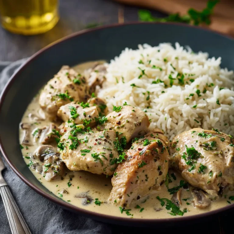Délice de Poulet Crémeux sur Lit de Riz Fondant