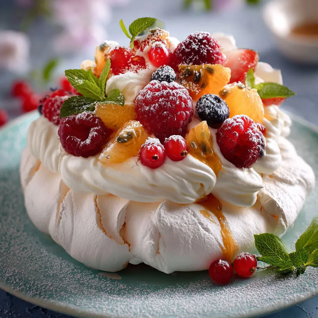 Délice exotique : Pavlova tropicale aux fruits frais