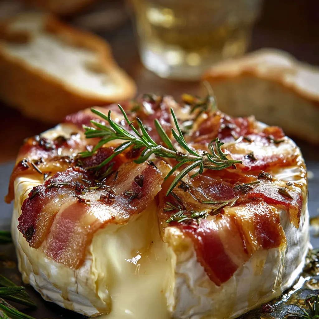 Délice fondant: Camembert rôti au bacon, miel & romarin