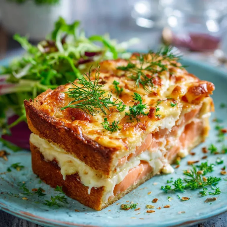 Délice savoureux : croque cake au saumon et fromage