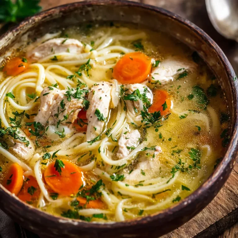 Délicieuse soupe poulet nouilles prête en autocuiseur