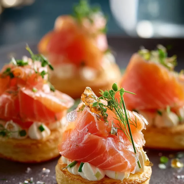 Délicieuses bouchées de savarin au saumon fumé.