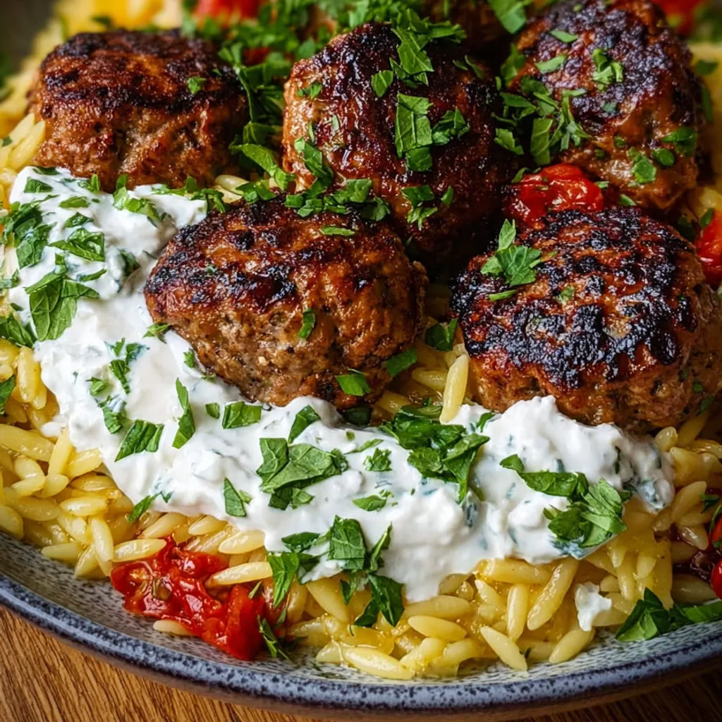 Délicieuses boulettes grecques avec orzo au citron.