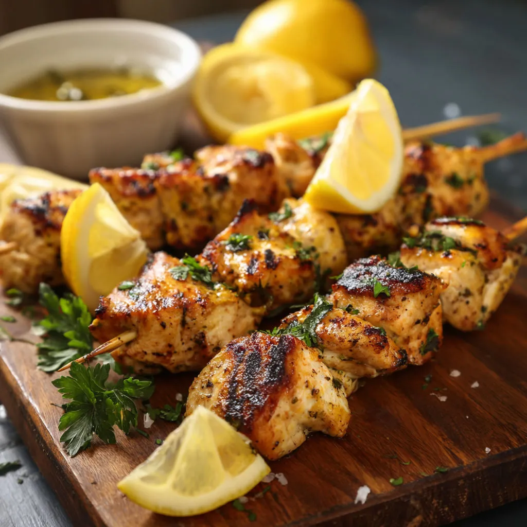 Délicieuses brochettes de poulet à la marinade citronnée
