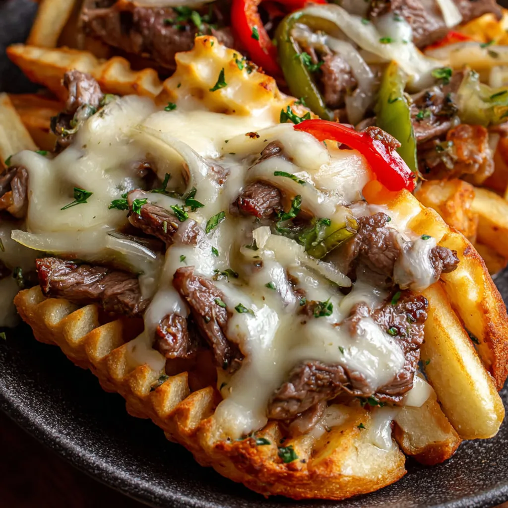 Délicieuses frites au fromage avec steak à Philadelphie