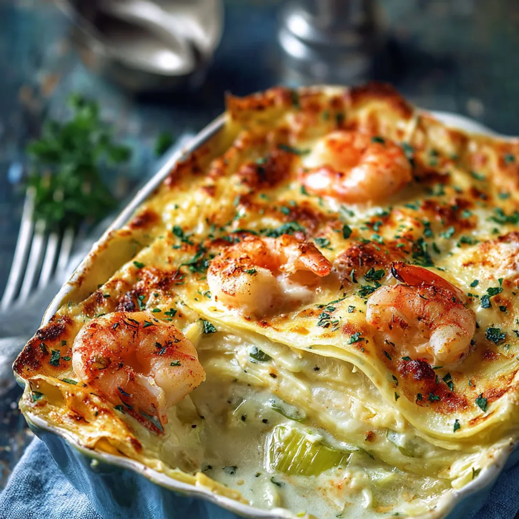 Délicieuses lasagnes aux poireaux et crevettes, recette simple