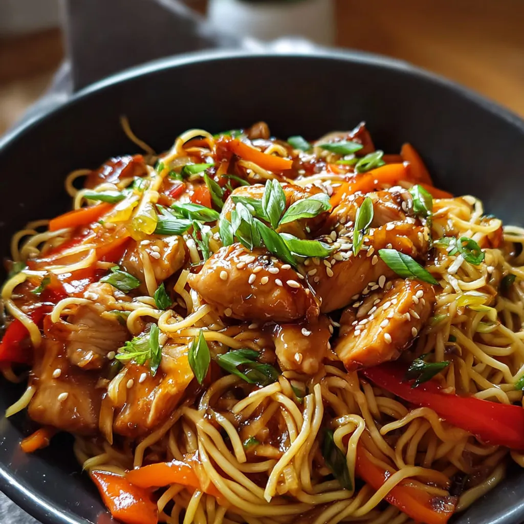 Délicieuses nouilles sautées au poulet caramélisé : recette facile