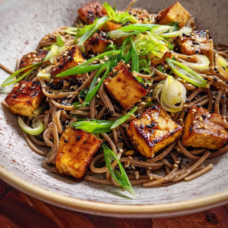 Délicieuses nouilles soba au tofu, ail et poivre noir