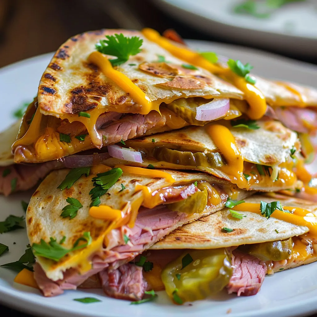 Délicieuses quesadillas viande fumée et cheddar fondant