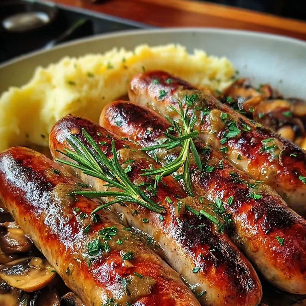 Délicieuses saucisses de Toulouse à la moutarde et champignons