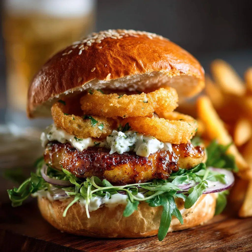 Délicieux burgers morue avec croustillants cornichons frits