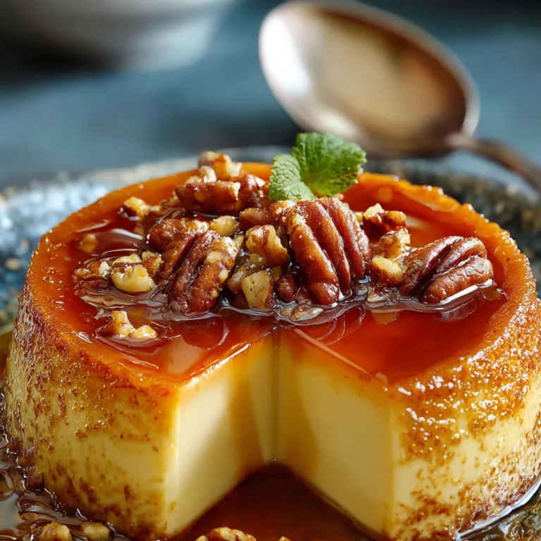 Délicieux flan vanille aux noix de pécan croquantes