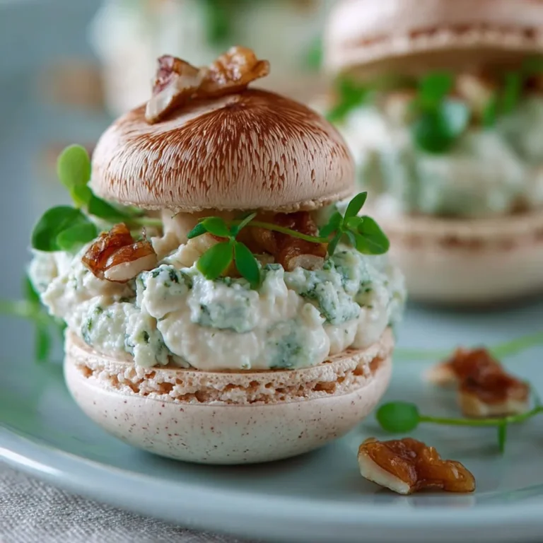 Délicieux macarons aux champignons, fromage et herbes fraîches