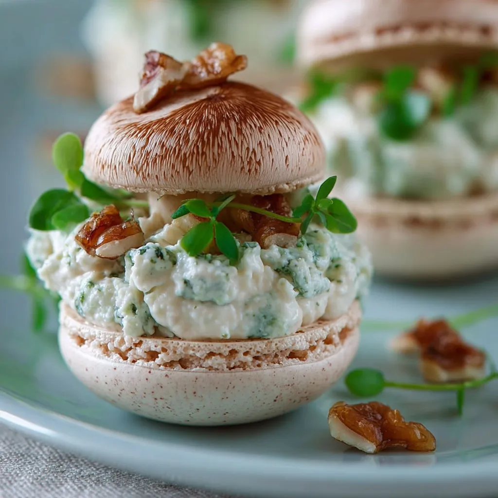 Délicieux macarons aux champignons, fromage et herbes fraîches