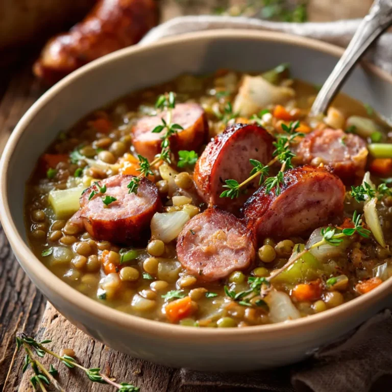 Délicieux mijoté de pois cassés à la saucisse fumée