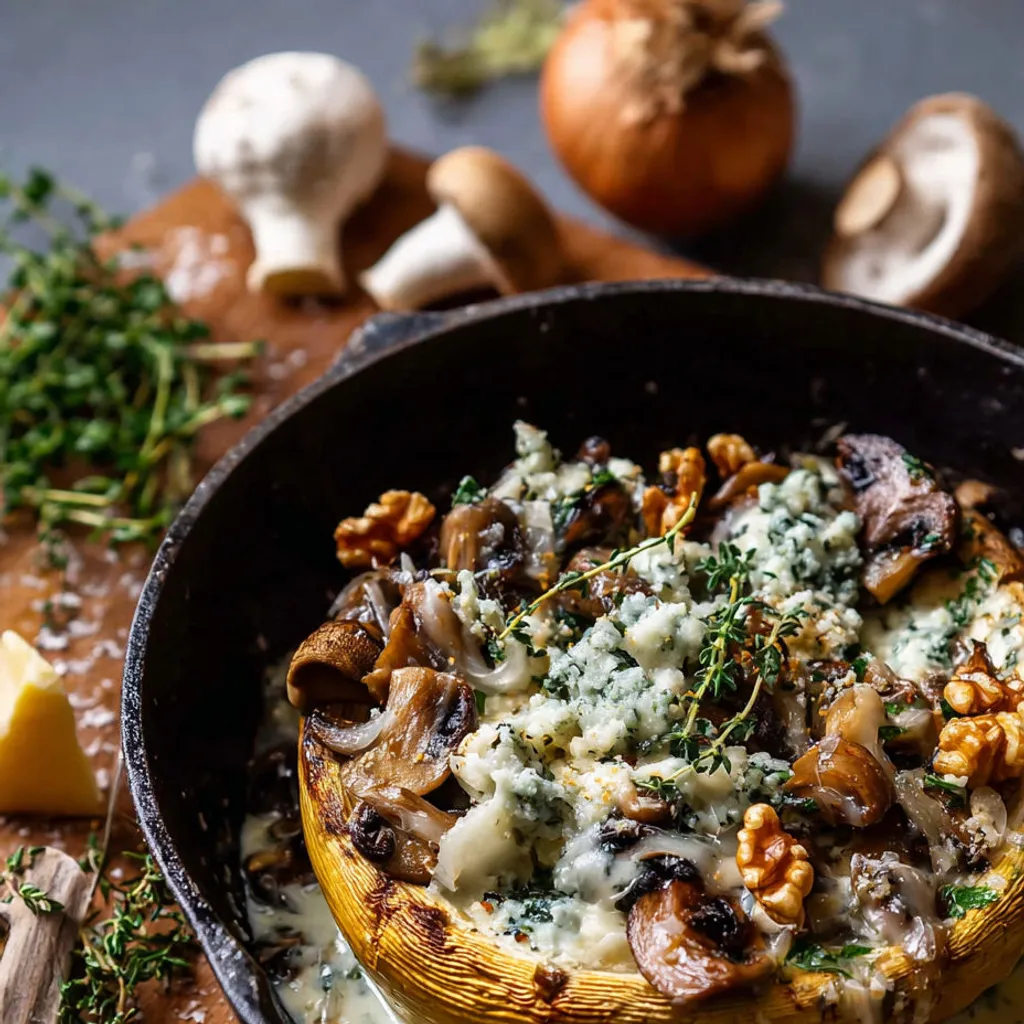 Délicieux pâtisson farci aux champignons et fromage
