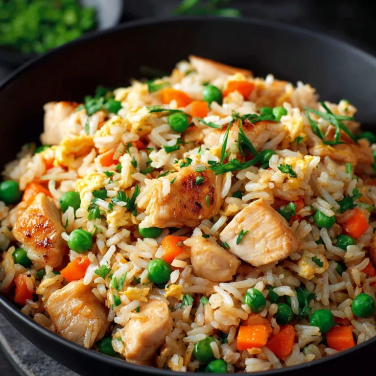 Délicieux riz frit au poulet et légumes sautés