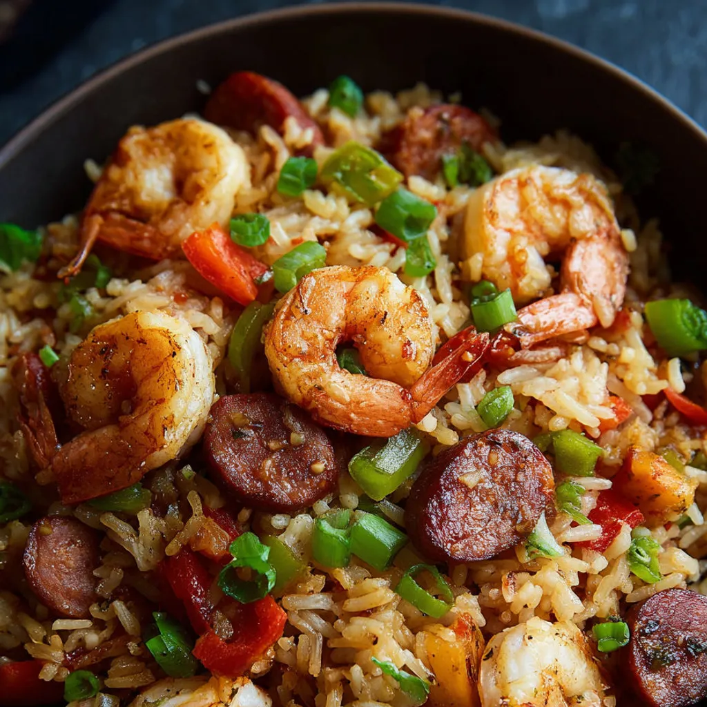 Délicieux riz frit aux crevettes et saucisses épicées